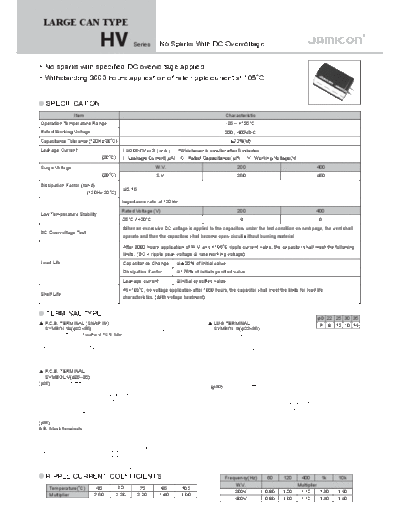 Jamicon [snap-in] HV Series  . Electronic Components Datasheets Passive components capacitors Jamicon Jamicon [snap-in] HV Series.pdf