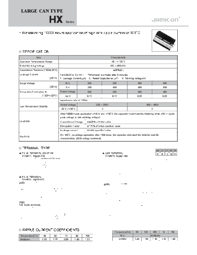 Jamicon [snap-in] HX Series  . Electronic Components Datasheets Passive components capacitors Jamicon Jamicon [snap-in] HX Series.pdf