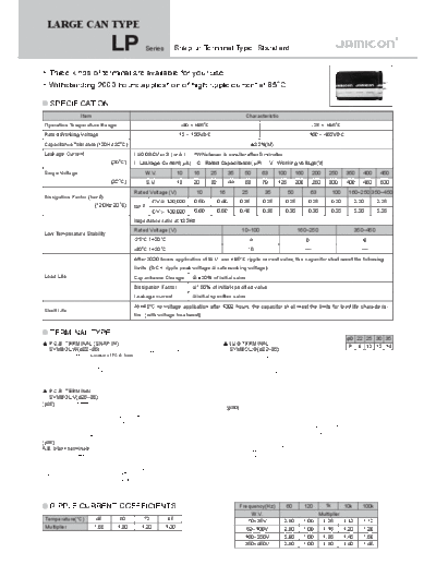 Jamicon [snap-in] LP Series  . Electronic Components Datasheets Passive components capacitors Jamicon Jamicon [snap-in] LP Series.pdf