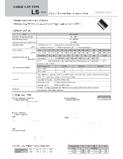 Jamicon [snap-in] LS Series  . Electronic Components Datasheets Passive components capacitors Jamicon Jamicon [snap-in] LS Series.pdf