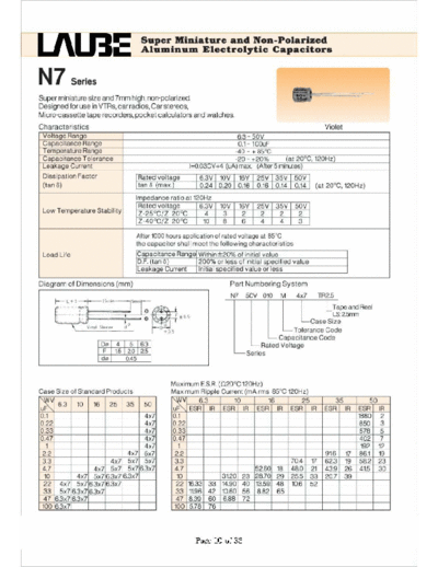 Laube [ELGEN] Laube-ELGEN [non-polar radial] N7 SERIES  . Electronic Components Datasheets Passive components capacitors Laube [ELGEN] Laube-ELGEN [non-polar radial] N7 SERIES.pdf
