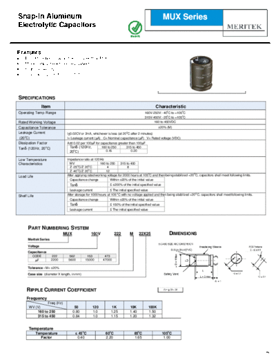 Meritek [snap-in] MUX Series  . Electronic Components Datasheets Passive components capacitors Meritek Meritek [snap-in] MUX Series.pdf