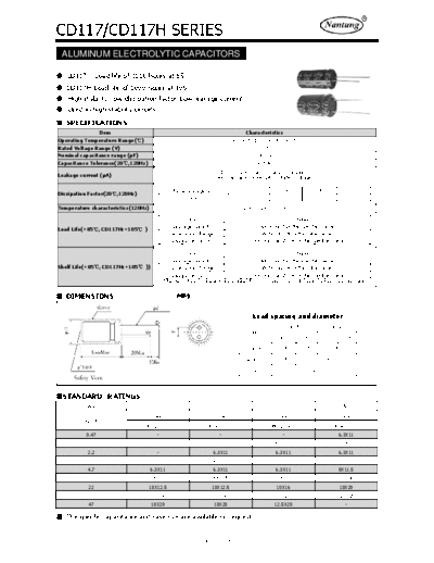 Nantung [radial thru-hole] CD117(H) Series  . Electronic Components Datasheets Passive components capacitors Nantung Nantung [radial thru-hole] CD117(H) Series.pdf