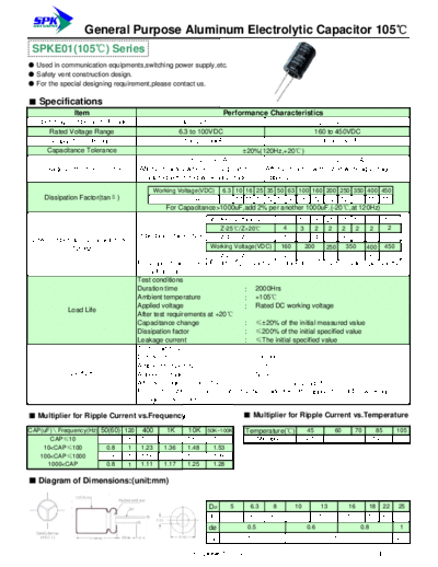 SPK [Spark] SPK [radial thru-hole] SPKE01 Series  . Electronic Components Datasheets Passive components capacitors SPK [Spark] SPK [radial thru-hole] SPKE01 Series.pdf