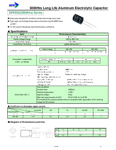 SPK [Spark] SPK [radial thru-hole] SPKE02 Series  . Electronic Components Datasheets Passive components capacitors SPK [Spark] SPK [radial thru-hole] SPKE02 Series.pdf