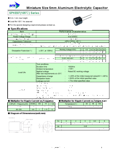 SPK [Spark] SPK [radial thru-hole] SPKE07 Series  . Electronic Components Datasheets Passive components capacitors SPK [Spark] SPK [radial thru-hole] SPKE07 Series.pdf