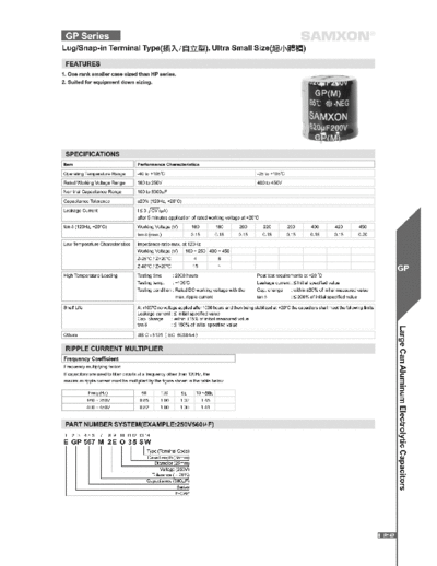 Samxon [lug & snap-in] GP Series  . Electronic Components Datasheets Passive components capacitors Samxon Samxon [lug & snap-in] GP Series.pdf