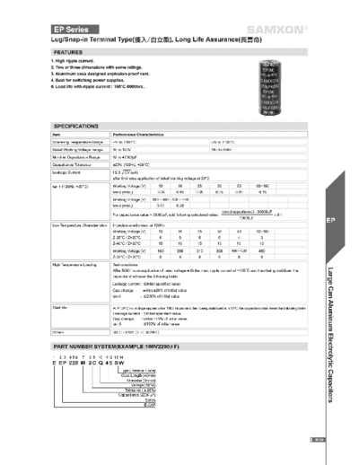 Samxon [lug & snap-in] EP Series  . Electronic Components Datasheets Passive components capacitors Samxon Samxon [lug & snap-in] EP Series.pdf