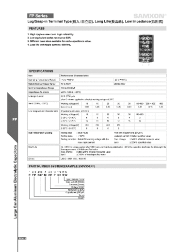 Samxon [lug & snap-in] FP Series  . Electronic Components Datasheets Passive components capacitors Samxon Samxon [lug & snap-in] FP Series.pdf