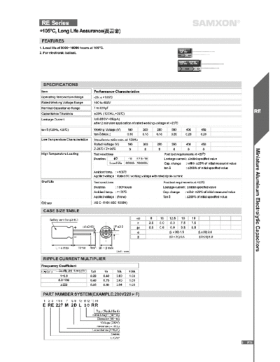 Samxon [radial thru-hole] RE Series  . Electronic Components Datasheets Passive components capacitors Samxon Samxon [radial thru-hole] RE Series.pdf