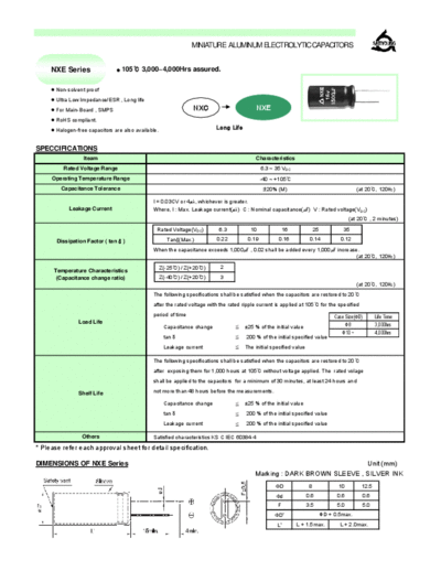 Samyoung [radial thru-hole] NXE Series  . Electronic Components Datasheets Passive components capacitors Samyoung Samyoung [radial thru-hole] NXE Series.pdf