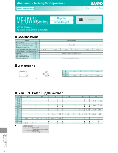Sanyo [bi-polar radial] UWN Series  . Electronic Components Datasheets Passive components capacitors Sanyo Sanyo [bi-polar radial] UWN Series.pdf