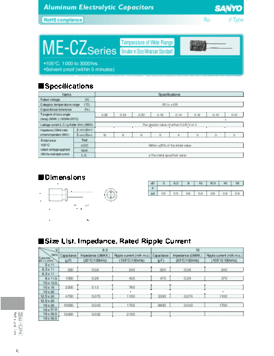 Sanyo [radial thru-hole] CZ Series  . Electronic Components Datasheets Passive components capacitors Sanyo Sanyo [radial thru-hole] CZ Series.pdf