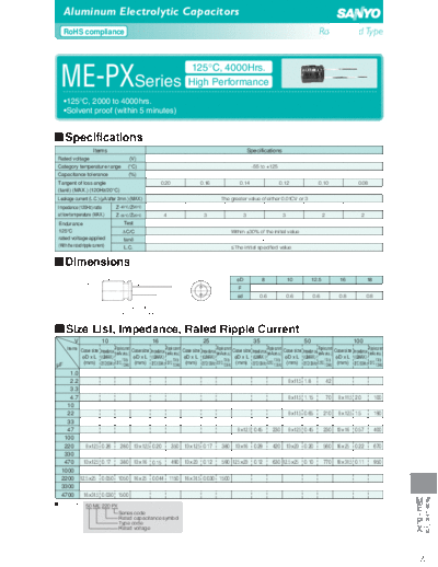 Sanyo [radial thru-hole] PX Series  . Electronic Components Datasheets Passive components capacitors Sanyo Sanyo [radial thru-hole] PX Series.pdf