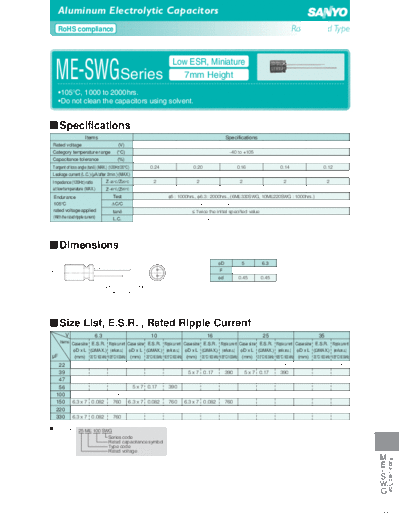 Sanyo [radial thru-hole] SWG Series  . Electronic Components Datasheets Passive components capacitors Sanyo Sanyo [radial thru-hole] SWG Series.pdf