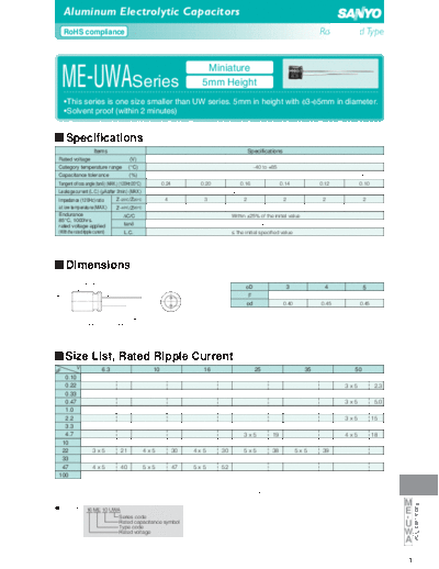 Sanyo [radial thru-hole] UWA Series  . Electronic Components Datasheets Passive components capacitors Sanyo Sanyo [radial thru-hole] UWA Series.pdf