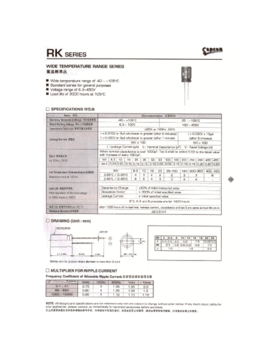 Sapcon [radial thru-hole] RK Series  . Electronic Components Datasheets Passive components capacitors Sapcon Sapcon [radial thru-hole] RK Series.pdf