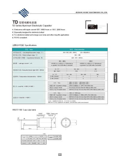 Sumec [radial thru-hole] TD Series  . Electronic Components Datasheets Passive components capacitors Sumec Sumec [radial thru-hole] TD Series.pdf