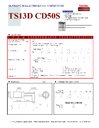 Suntan [radial thru-hole] TS13D5-CD50S Series  . Electronic Components Datasheets Passive components capacitors Suntan Suntan [radial thru-hole] TS13D5-CD50S Series.pdf