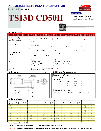 Suntan [radial thru-hole] TS13DB-CD50H Series  . Electronic Components Datasheets Passive components capacitors Suntan Suntan [radial thru-hole] TS13DB-CD50H Series.pdf