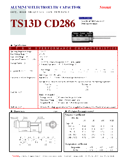 Suntan [radial thru-hole] TS13DI-CD286 Series  . Electronic Components Datasheets Passive components capacitors Suntan Suntan [radial thru-hole] TS13DI-CD286 Series.pdf