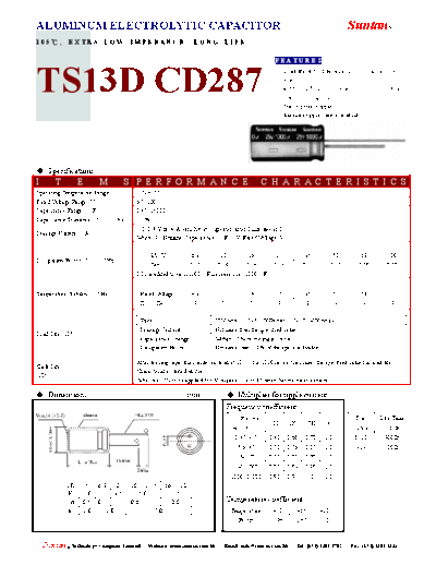 Suntan [radial thru-hole] TS13DJ-CD287 Series  . Electronic Components Datasheets Passive components capacitors Suntan Suntan [radial thru-hole] TS13DJ-CD287 Series.pdf