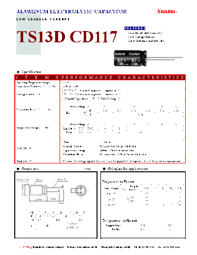 Suntan [radial thru-hole] TS13DL-CD117 Series  . Electronic Components Datasheets Passive components capacitors Suntan Suntan [radial thru-hole] TS13DL-CD117 Series.pdf