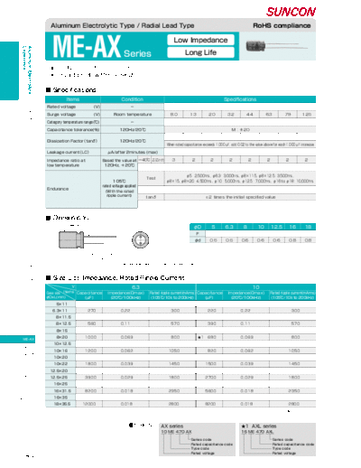 Suncon [radial] ME-AX Series  . Electronic Components Datasheets Passive components capacitors Suncon Suncon [radial] ME-AX Series.pdf