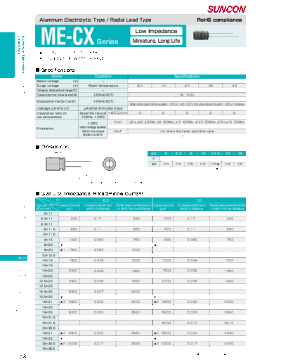 Suncon [radial] ME-CX Series  . Electronic Components Datasheets Passive components capacitors Suncon Suncon [radial] ME-CX Series.pdf