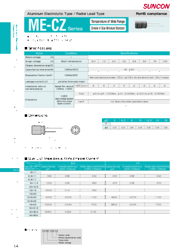 Suncon [radial] ME-CZ Series  . Electronic Components Datasheets Passive components capacitors Suncon Suncon [radial] ME-CZ Series.pdf