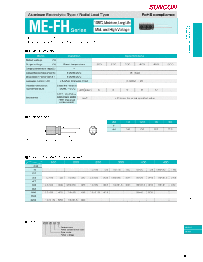 Suncon [radial] ME-FH Series  . Electronic Components Datasheets Passive components capacitors Suncon Suncon [radial] ME-FH Series.pdf