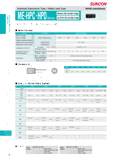 Suncon [radial] ME-HPC-HPD Series  . Electronic Components Datasheets Passive components capacitors Suncon Suncon [radial] ME-HPC-HPD Series.pdf