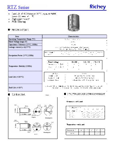 Richey [snap-in] RTZ Series  . Electronic Components Datasheets Passive components capacitors Richey Richey [snap-in] RTZ Series.pdf