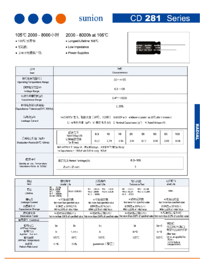 Sunion [Nantong Sunion] Sunion [radial thru-hole] CD281 Series  . Electronic Components Datasheets Passive components capacitors Sunion [Nantong Sunion] Sunion [radial thru-hole] CD281 Series.pdf