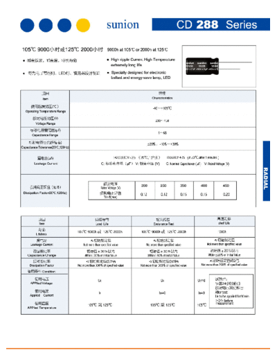 Sunion [Nantong Sunion] Sunion [radial thru-hole] CD288 Series  . Electronic Components Datasheets Passive components capacitors Sunion [Nantong Sunion] Sunion [radial thru-hole] CD288 Series.pdf