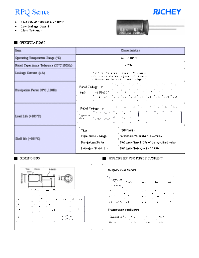 Richey [radial thru-hole] RPQ Series  . Electronic Components Datasheets Passive components capacitors Richey Richey [radial thru-hole] RPQ Series.pdf