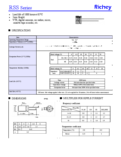 Richey [radial thru-hole] RSS Series  . Electronic Components Datasheets Passive components capacitors Richey Richey [radial thru-hole] RSS Series.pdf