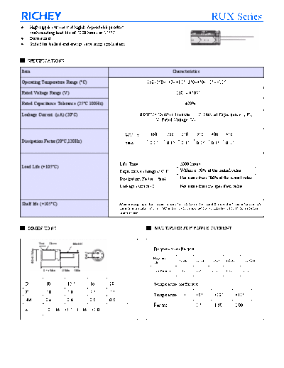 Richey [radial thru-hole] RUX Series  . Electronic Components Datasheets Passive components capacitors Richey Richey [radial thru-hole] RUX Series.pdf