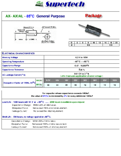S-Tech [Supertech] S-Tech [axial] AX Series  . Electronic Components Datasheets Passive components capacitors S-Tech [Supertech] S-Tech [axial] AX Series.pdf