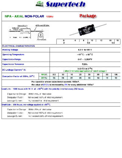 S-Tech [Supertech] S-Tech [non-polar axial] NPA Series  . Electronic Components Datasheets Passive components capacitors S-Tech [Supertech] S-Tech [non-polar axial] NPA Series.pdf