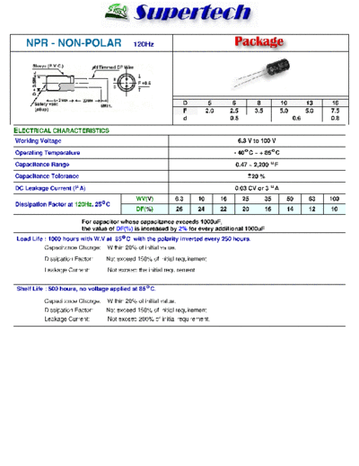 S-Tech [Supertech] S-Tech [non-polar radial] NPR Series  . Electronic Components Datasheets Passive components capacitors S-Tech [Supertech] S-Tech [non-polar radial] NPR Series.pdf