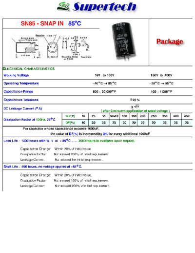S-Tech [Supertech] S-Tech [snap-in] SN85 Series  . Electronic Components Datasheets Passive components capacitors S-Tech [Supertech] S-Tech [snap-in] SN85 Series.pdf
