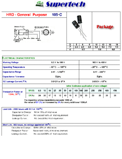 S-Tech [Supertech] S-Tech [radial thru-hole] HRD Series  . Electronic Components Datasheets Passive components capacitors S-Tech [Supertech] S-Tech [radial thru-hole] HRD Series.pdf