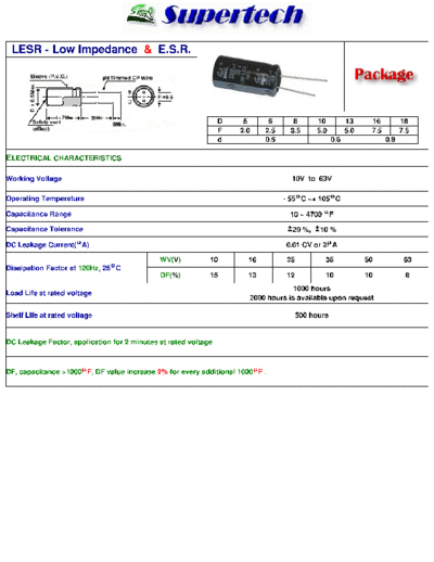 S-Tech [Supertech] S-Tech [radial thru-hole] LESR Series  . Electronic Components Datasheets Passive components capacitors S-Tech [Supertech] S-Tech [radial thru-hole] LESR Series.pdf