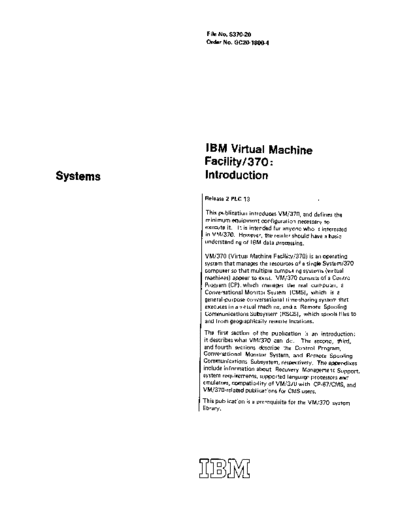 IBM GC20-1800-4 VM370 Introduction Rel 2 Mar75  IBM 370 VM_370 Release_2 GC20-1800-4_VM370_Introduction_Rel_2_Mar75.pdf