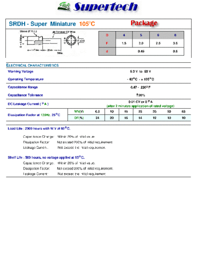 S-Tech [Supertech] S-Tech [radial thru-hole] SRDH Series  . Electronic Components Datasheets Passive components capacitors S-Tech [Supertech] S-Tech [radial thru-hole] SRDH Series.pdf