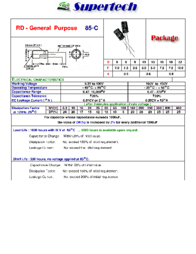 S-Tech [Supertech] S-Tech [radial thru-hole] RD Series  . Electronic Components Datasheets Passive components capacitors S-Tech [Supertech] S-Tech [radial thru-hole] RD Series.pdf