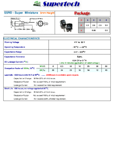 S-Tech [Supertech] S-Tech [radial thru-hole] S5RD Series  . Electronic Components Datasheets Passive components capacitors S-Tech [Supertech] S-Tech [radial thru-hole] S5RD Series.pdf