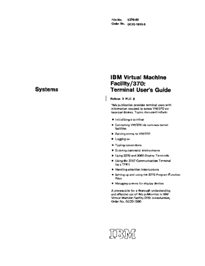 IBM GC20-1810-6 VM370 Terminal Users Guide Rel 3 1976  IBM 370 VM_370 Release_3 GC20-1810-6_VM370_Terminal_Users_Guide_Rel_3_1976.pdf