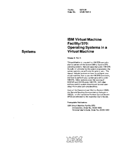 IBM GC20-1821-0 VM370 Operating Systems in a Virtual Machine Rel 3 Feb76  IBM 370 VM_370 Release_3 GC20-1821-0_VM370_Operating_Systems_in_a_Virtual_Machine_Rel_3_Feb76.pdf